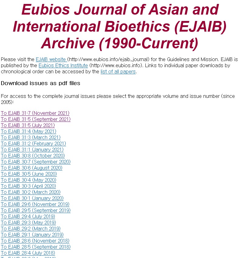 Eubios Journal of Asian and International Bioethics[EJAIB]